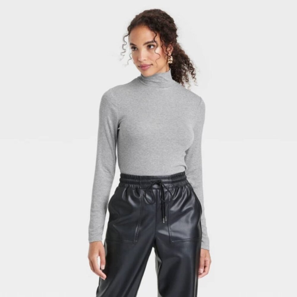 a new day | Gray |  Mock Neck Long Sleeve Top